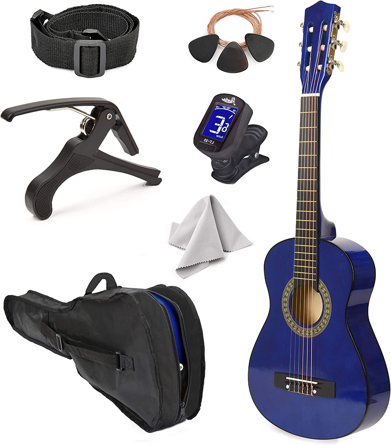 30″ Left Handed Wood Guitar with Case and Accessories for Kids/Girls/Boy